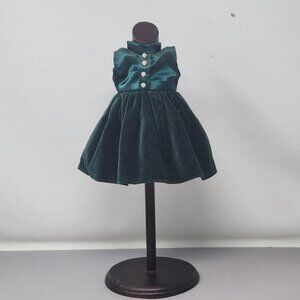 Vintage Velvet Doll Dress With Wood Stand – Handmade & Unique